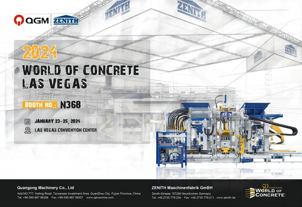BIENVENUE POUR VISITER LES MACHINES À BLOCS DE BÉTON QGM-ZENITH AU STAND N368, WORD OF CONCRETE, 3-25, 2024